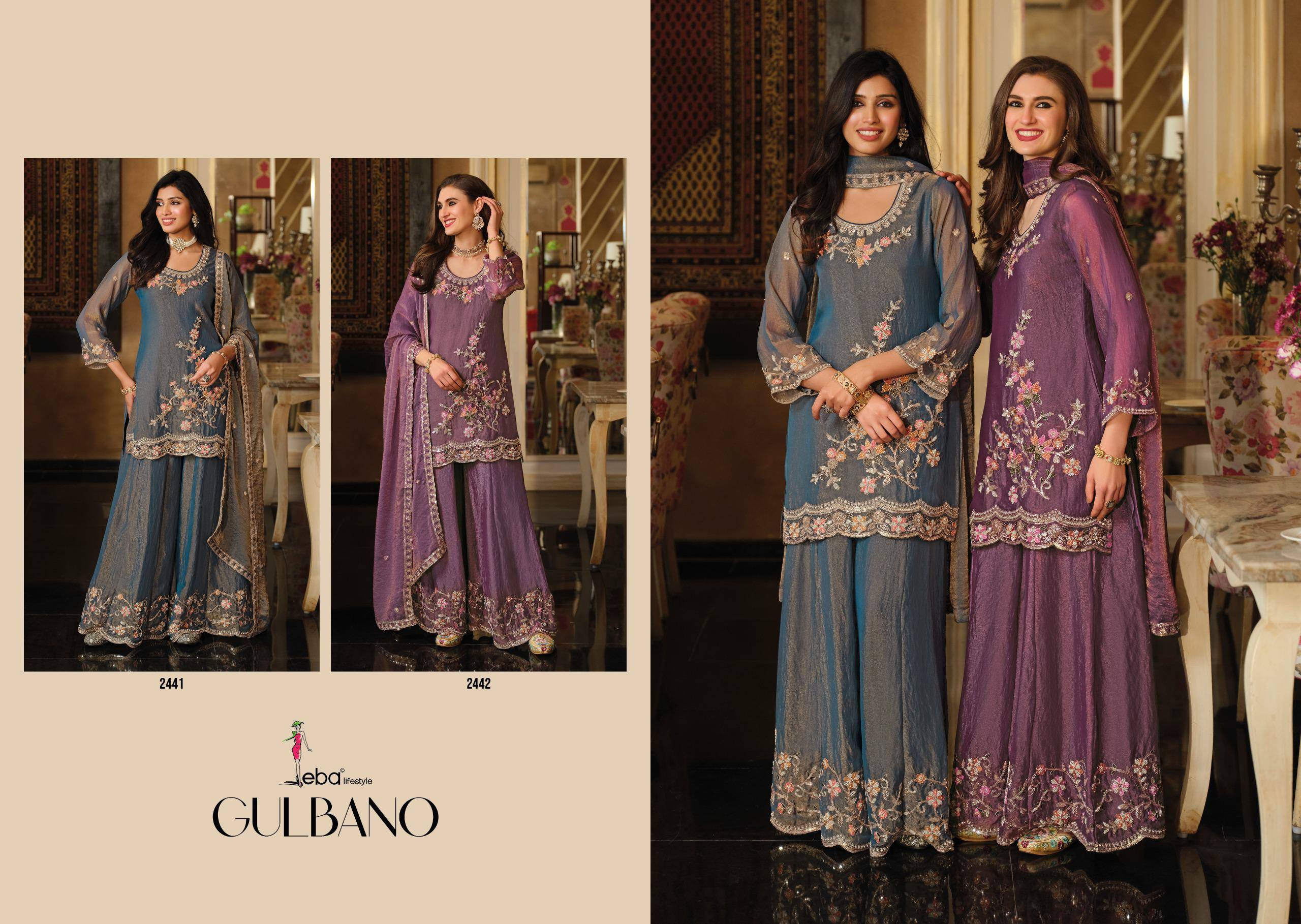 GULBANO By Eba Lifestyle 2441 To 2442 Series Ready To Wear Heavy Chinnon Dresses At Wholesale Price